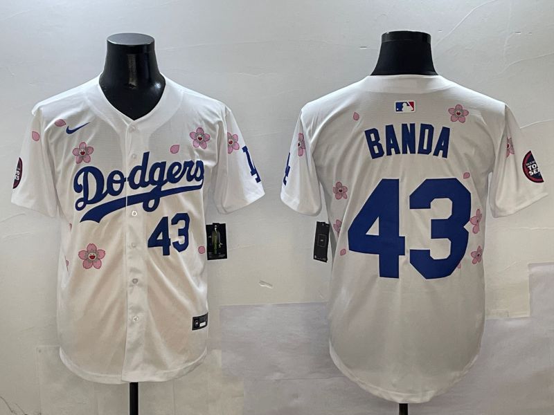 Men Los Angeles Dodgers 43 Banda White Sakura Edition 2025 Nike MLB Jersey style 3